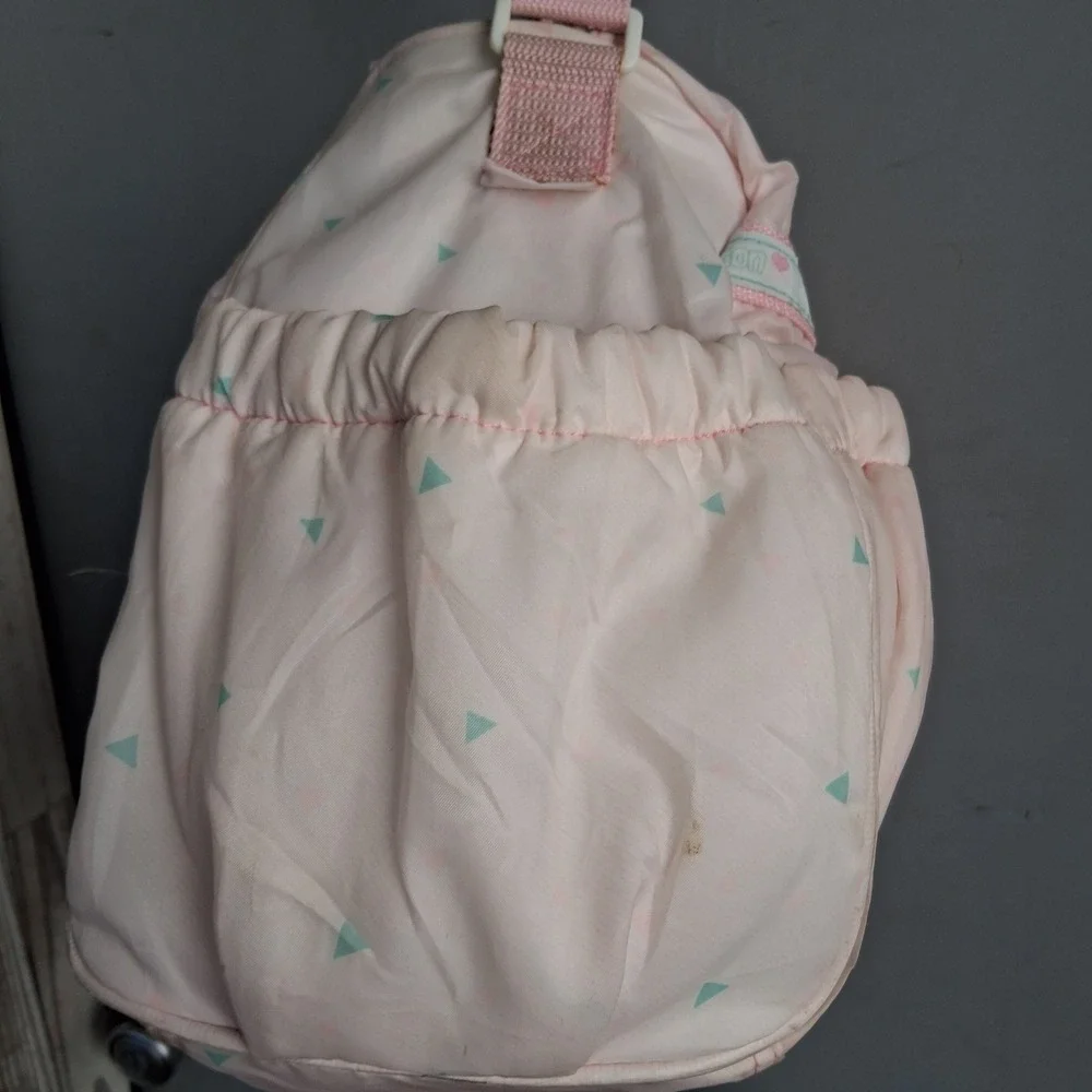 Vintage 80s 90s Vinyl Diaper Bag Pink Mint Green Geometric w/changing pad EVC
